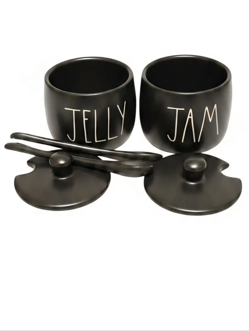 Rae Dunn Jam & Jelly Jars Set w Lids & Spoons like new